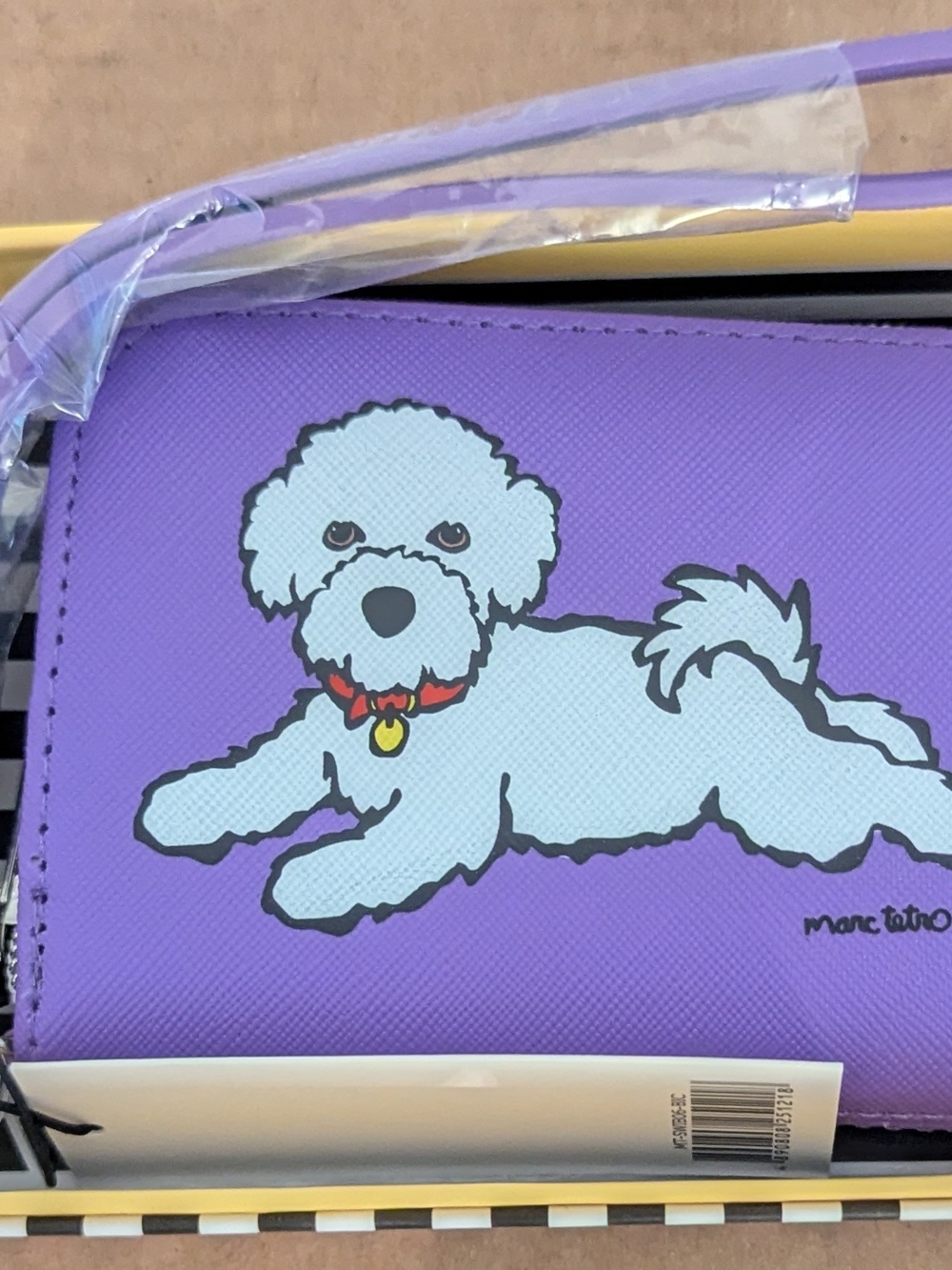 Marc Tetro Bichon Frise Zip Around Wristlet Wallet Purple NWT Gift Box